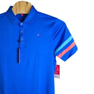 REDVANLY Mens Athletic Performance Polo Shirt Blue Size Large Striped Sleeve